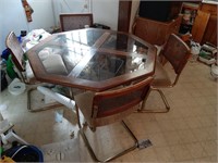 Wood, Metal and Glass Table with (4) Chairs
