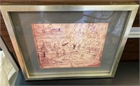 Antique Spanish Conquest of Aztec's Ink Drawing