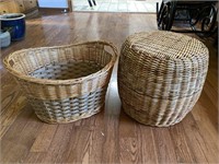 Vintage Rattan & Bamboo Ottoman & Clothes Basket