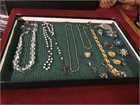 Jewelry showcase and contents, rosary