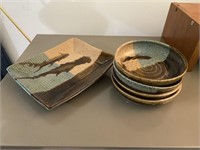 Vintage Studio Pottery Plate & Four Dishes