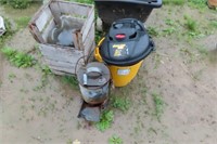GROUP CRATE IWTH LARGE GLASS BOTTLE, SHOP VAC,