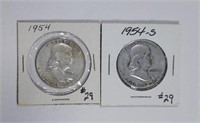 1954 & 1954-S  Franklin Half Dollars   VF & F
