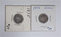 1875 & 1876  Seated Liberty Dimes G & AG