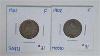 1901 & 1902  Liberty Nickels   F