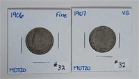 1906 & 1907  Liberty Nickels  F & VG