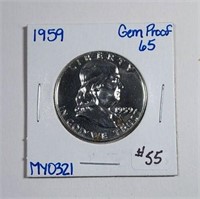 1959  Franklin Half Dollar  Proof 65