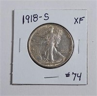 1918-S  Walking Liberty Half Dollar   XF