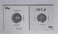 1917 & 1917-S  Mercury Dimes  VG & G