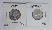 1935 & 1952-S  Washington Quarters  VG & XF