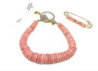 Lot: Coral Pin & Coral Bracelet.