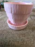 McCoy Pink Pot w/Saucer 1953 Basketweave Design