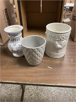 Three pieces of Ceramic items. Coffee Untensils