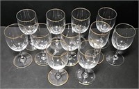 Eleven Baccarat Gold Rim Sherry Glasses