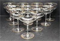 Ten Baccarat Gold Rim Champagne Glasses