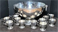 Large Silverplate Punch Bowl and Cups