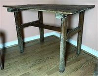 Primitive Antique Table with Stretcher Base