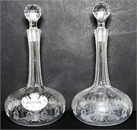 Pair of English Etched Glass Decanters