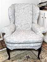 Blue and White Wingback Chair