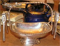 M & Co Silver Plate Nut Basket with Nutcrackers