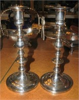 Pair of Vintage Heavy Silver Plate Candlesticks