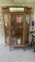 Oak Curved Glass Curio  Cabinet CONTENTS NOT