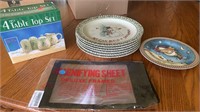 4 Piece Table Top Set, 6 Snowmen Plates, and a