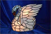 Stained Glass Swan Light 11 1/4" x 12 1/2" x 7"