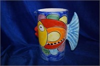 Hand Painted Glazed Clay Fish Pitcher Made in