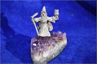 Wizard on Raw Amethyst Decor Piece Pewter