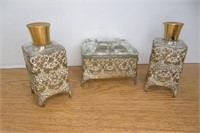 3 Piece Dresser Set with Ornate Holders