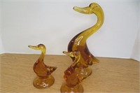 3 Pc Glass Duck Set Momma Baby Ducks 5.5 -9"h