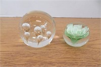 2 Unmarked Glass Paperweights