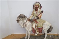 Signed Stone Ceramic Horse & Indian Statue 17x23"