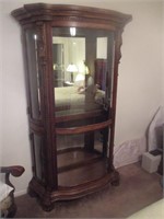Heavy Carved Bow front Curio Cabinet w/ 4 Glass