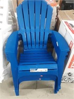 3 blue real comfort Adirondack plastic chairs