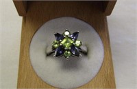 925 Sterling Silver Peridot & Amethyst Ring Sz6.75