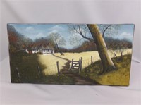 Hand Painted 12 x 24 Farmhouse Scene by Barb