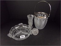 Glass Ice Bucket, Vase & Divided Dish