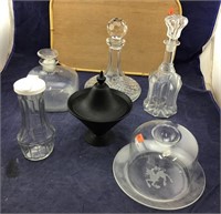3 Decanters & Black Candy Bowl + Miscellaneous