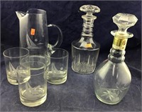 Bar Ware Incl 2 Decanters & Etched Set