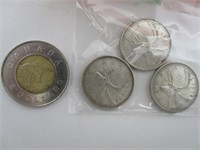 3x 25 Cents en argent canada 1965, circulés