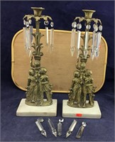 Old Marble Base/Heavy Metal Figures Candleholders