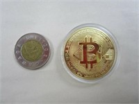 Pièce de bitcoin avec étui plaquée or