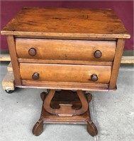 Antique Table, Lyre Bottom, Two Drawers