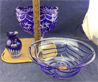 Cobalt Art Bowl & Cobalt Cut to Clear Bowl/Vase
