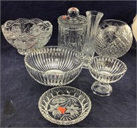 Large Lot of 7 Beautiful Clear Crystal Glass
