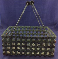 Green Metal Rectangular Basket With Handles