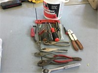 BUCKET OF ASSORTED PLIERS & SCREWDRIVERS