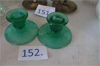 green glass candle holders